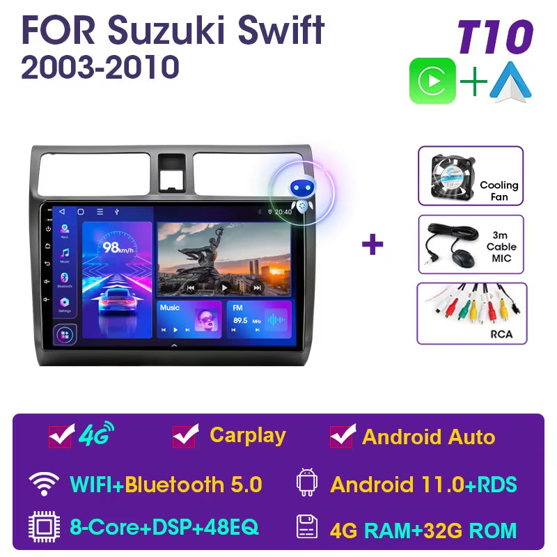2Din Android 11 Car Stereo Radio Multimidia Video Player Navigation GPS for Suzuki Swift 2003-2010 4G DSP 2 Din Dvd Carplay