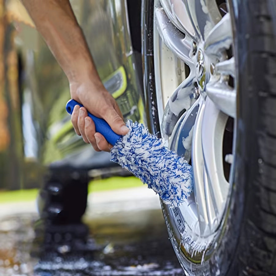 Car Wash Super Brush Plush Premium Wheels Brush Non-Slip Handle Easy to Cleaning Rims Spokes Wheel Barrel Car Detailing