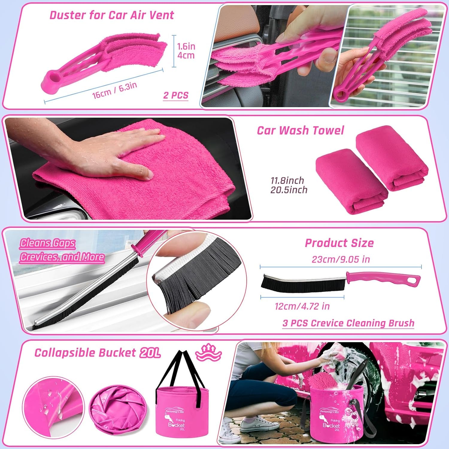 47PCS Car Detailing Kit Interior Cleaner, Car Cleaning Supplies with High Power Car Vacuum Cleaner,Auto Detailing Kit,Car Wash Kit with Bucket Detailing Brush Set, Pink Car Accessories for Women