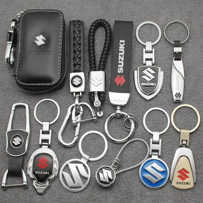 1Pc 3D Metal+Leather Car Styling Keychain for  Grand Swift Jimny Vitara Baleno SX4 Badge Emblem Key Rings Auto Accessories