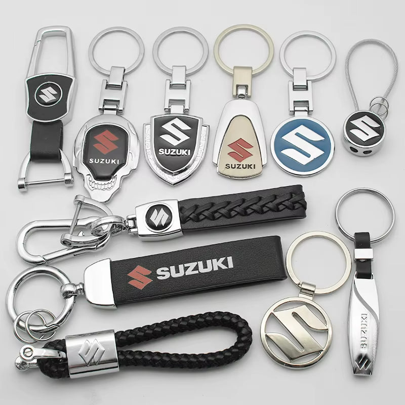1Pc 3D Metal+Leather Car Styling Keychain for  Grand Swift Jimny Vitara Baleno SX4 Badge Emblem Key Rings Auto Accessories