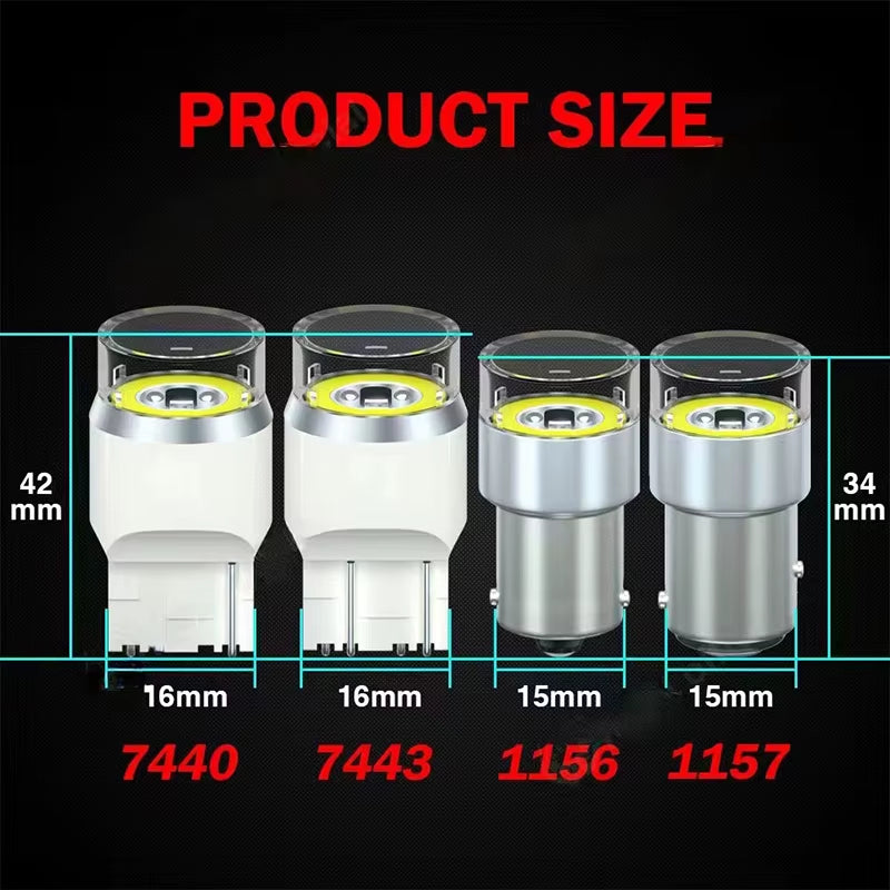 2Pcs 12W Transparent LED COB T20 7440 W21W Canbus Reverse Light W21/5W 7443 LED Bulb Motorcycles Car Brake Turn Signal Light