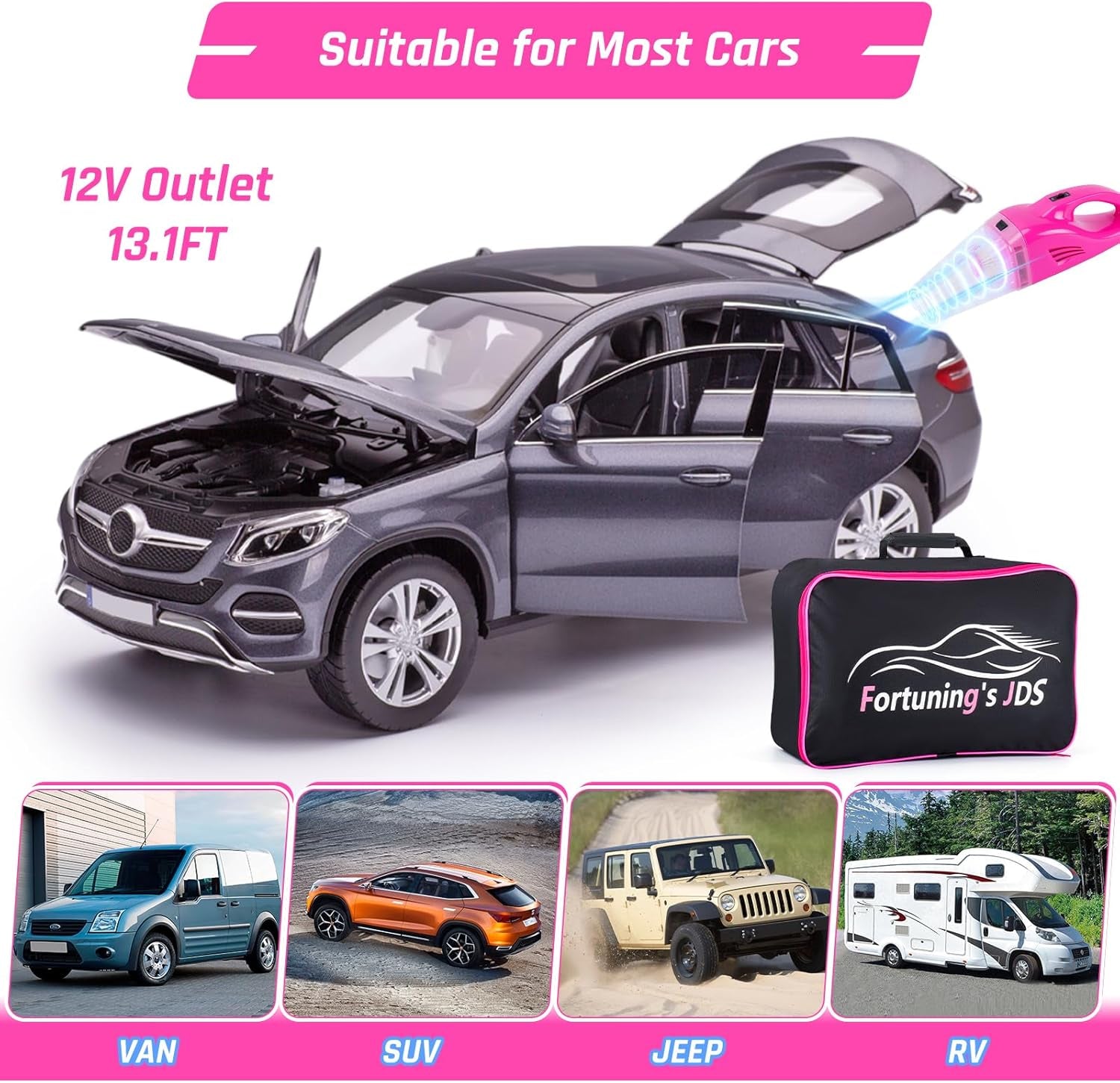 47PCS Car Detailing Kit Interior Cleaner, Car Cleaning Supplies with High Power Car Vacuum Cleaner,Auto Detailing Kit,Car Wash Kit with Bucket Detailing Brush Set, Pink Car Accessories for Women