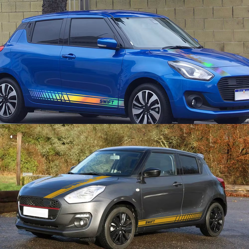 1Set Car Side Door Skirts Stickers for SUZUKI SWIFT Hood Bonnet Engine Cover Vinyl Film Decals Tuning Auto Accessories