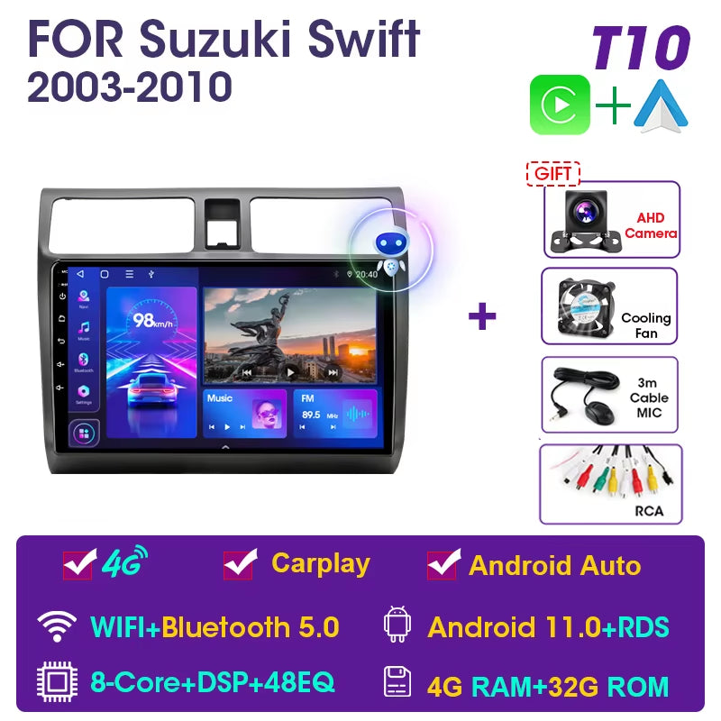 2Din Android 11 Car Stereo Radio Multimidia Video Player Navigation GPS for Suzuki Swift 2003-2010 4G DSP 2 Din Dvd Carplay
