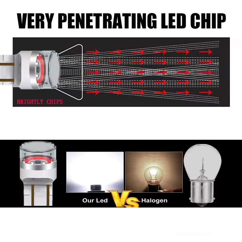 2Pcs 12W Transparent LED COB T20 7440 W21W Canbus Reverse Light W21/5W 7443 LED Bulb Motorcycles Car Brake Turn Signal Light