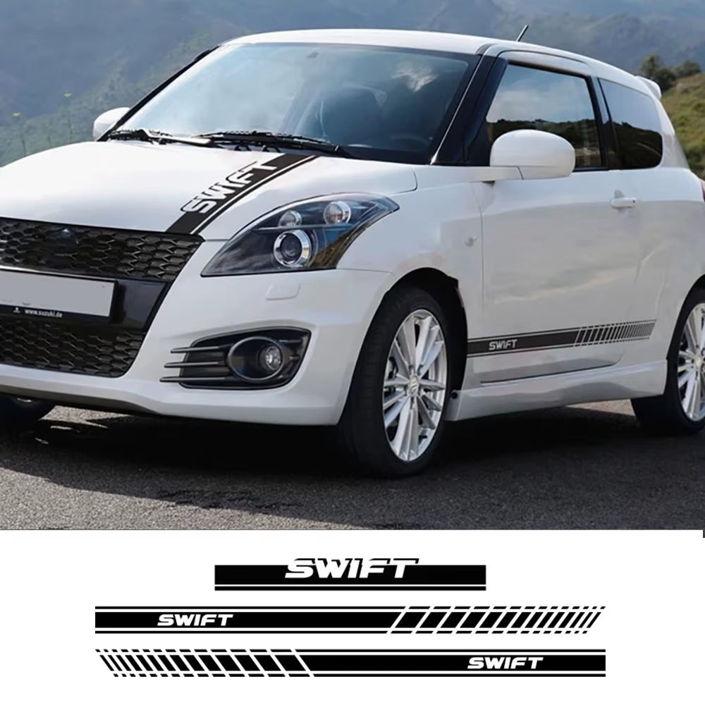 1Set Car Side Door Skirts Stickers for SUZUKI SWIFT Hood Bonnet Engine Cover Vinyl Film Decals Tuning Auto Accessories