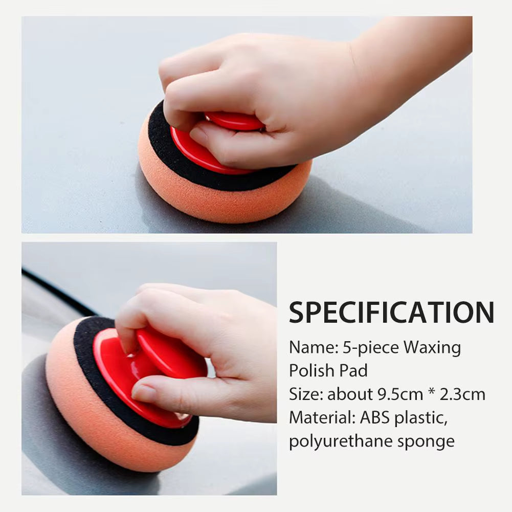 5Pcs Car Wax Wash Polish Pad Sponge Cleaning Foam Kit Microfiber Applicator Pads with Gripper Handle Car Polish Sponge Cleaning