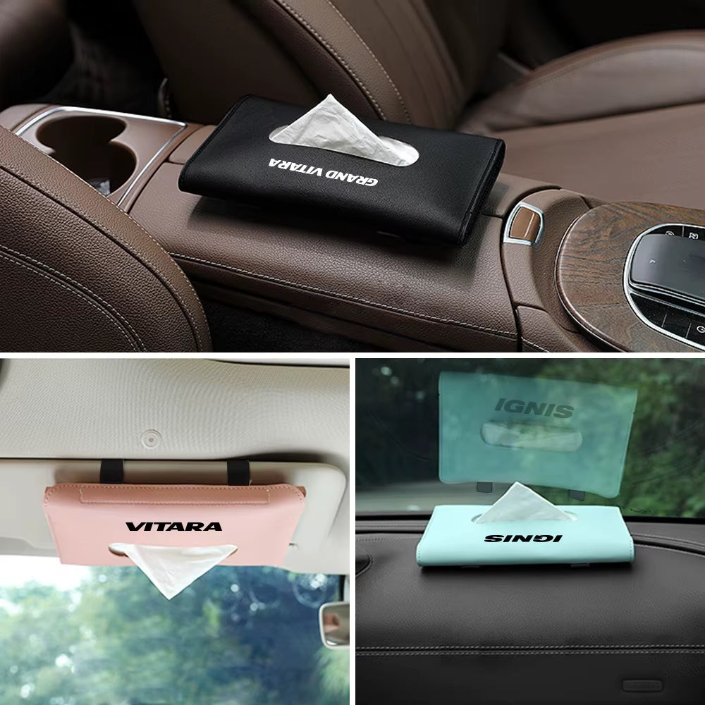 Car Visor Tissue Bag for Suzuki Jimny Swift Grand Vitara Ignis Alto Baleno SX4 Samurai S-Cross Celerio Ertiga Car Accessories