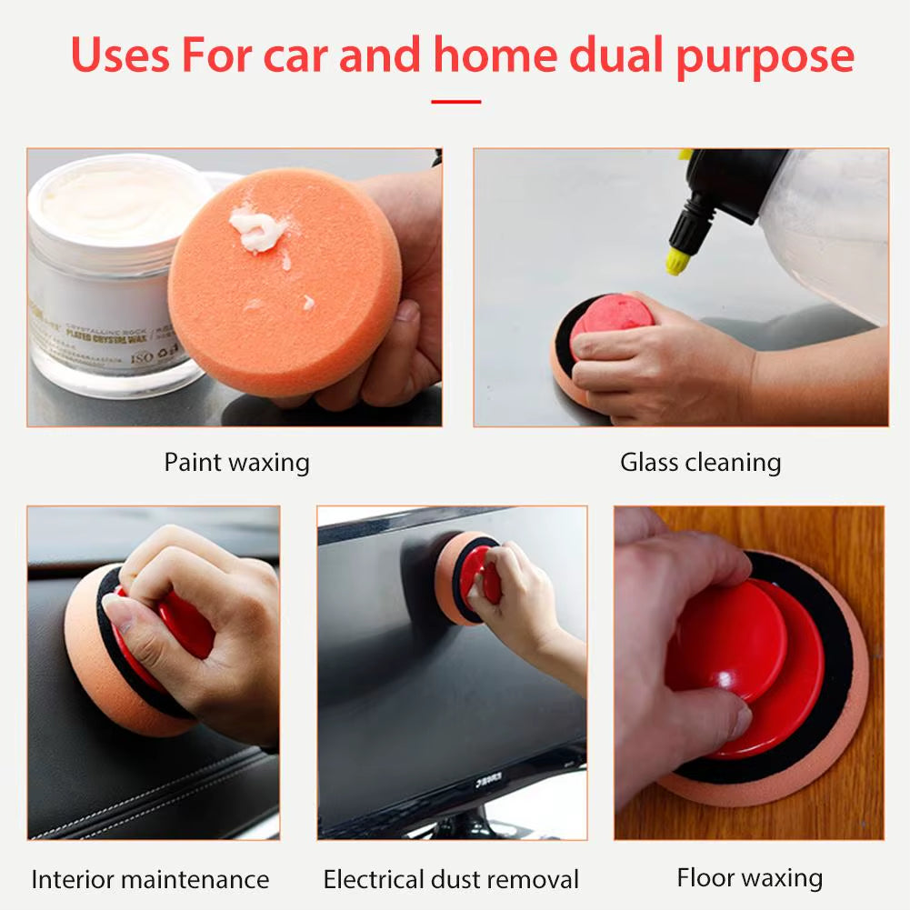 5Pcs Car Wax Wash Polish Pad Sponge Cleaning Foam Kit Microfiber Applicator Pads with Gripper Handle Car Polish Sponge Cleaning