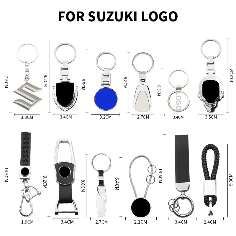 1Pc 3D Metal+Leather Car Styling Keychain for  Grand Swift Jimny Vitara Baleno SX4 Badge Emblem Key Rings Auto Accessories