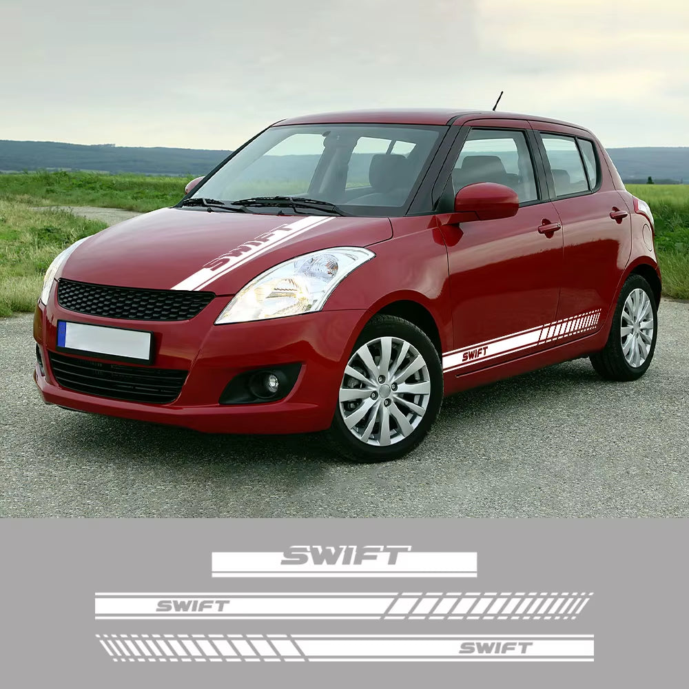 1Set Car Side Door Skirts Stickers for SUZUKI SWIFT Hood Bonnet Engine Cover Vinyl Film Decals Tuning Auto Accessories