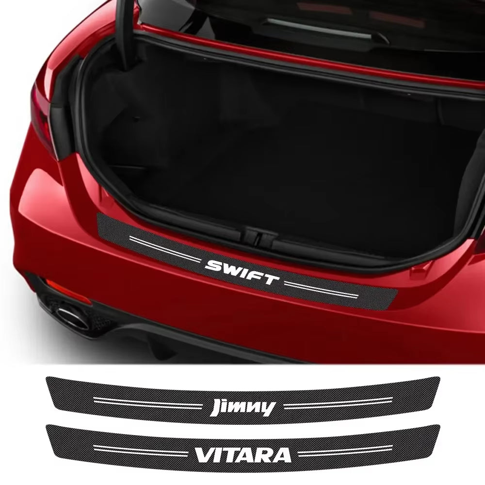 Rear Bumper Trunk Carbon Fiber Stickers for Suzuki Swift Jimny Baleno Vitara Alto Ignis SX4 Samurai Grand Vitara Car Accessories