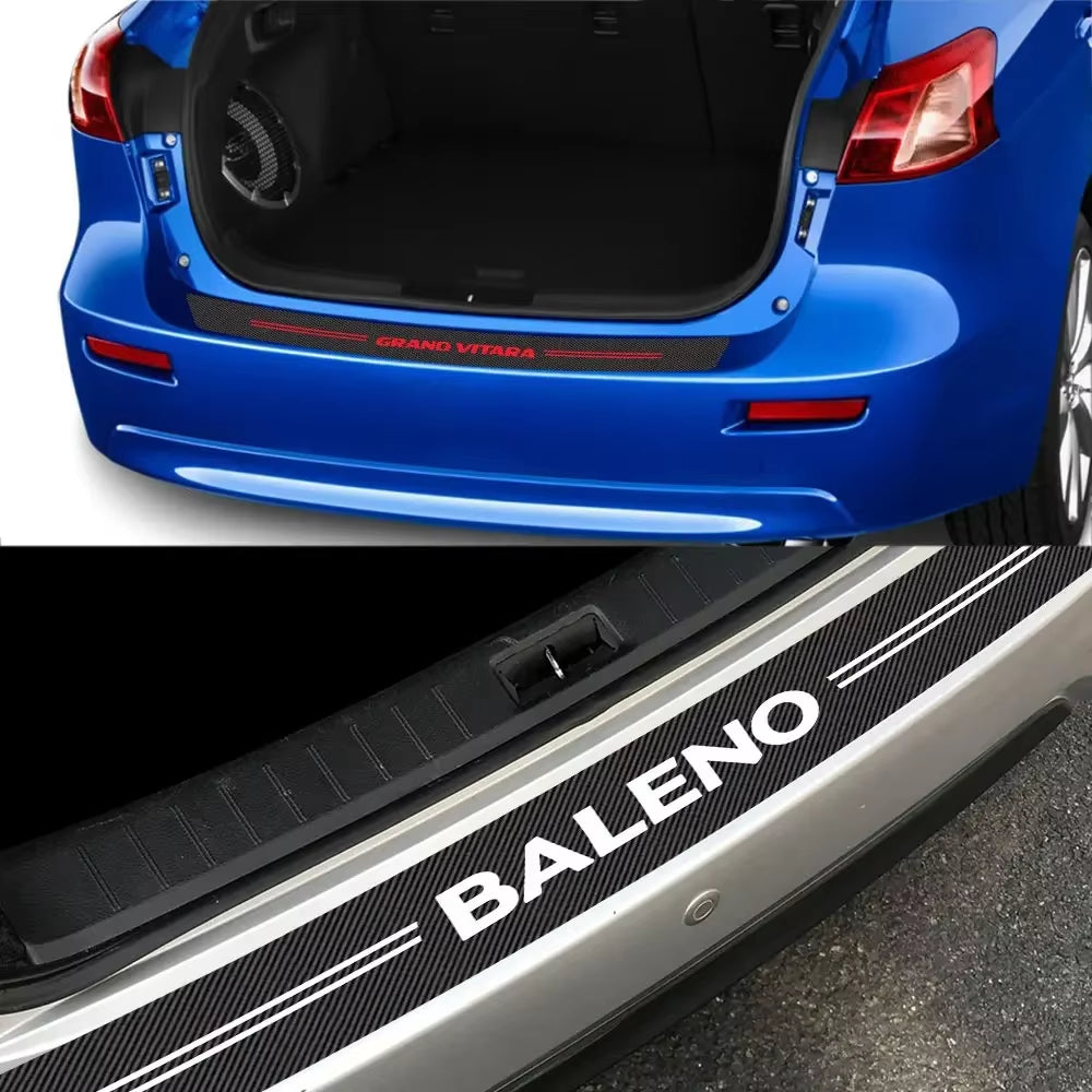 Rear Bumper Trunk Carbon Fiber Stickers for Suzuki Swift Jimny Baleno Vitara Alto Ignis SX4 Samurai Grand Vitara Car Accessories